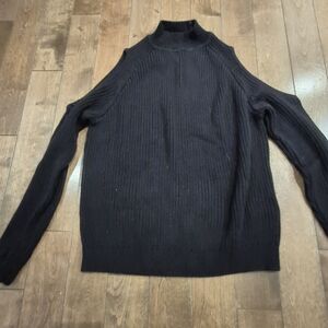 Women's Black Off Shoulder Ribbed Mock Neck Sweater